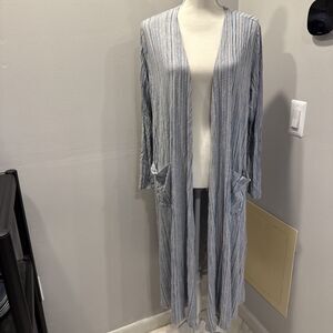 Lularoe Sarah Cardigan Duster Size M Open Front Casual Pockets Striped Stretch